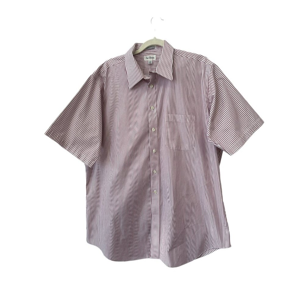 Paul Fredrick Stripe Button Down Shirt Size 17 1/2 White Red Career Office Prepp